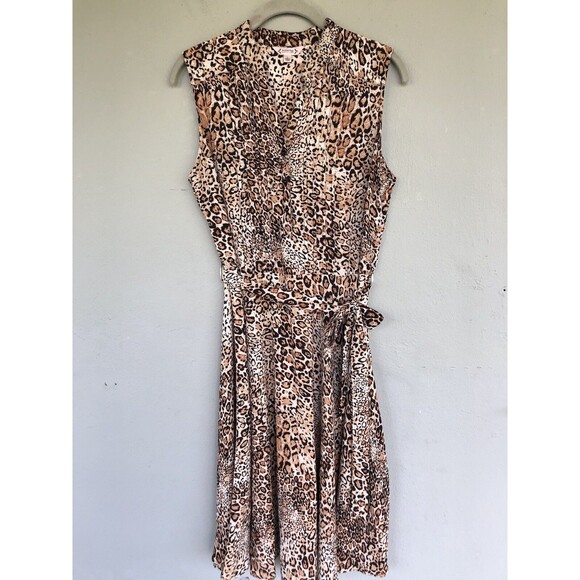 Nanette Lepore Animal Print Shirt Dress 8 Sash Belt Pintuck Button Down Party - Picture 1 of 15